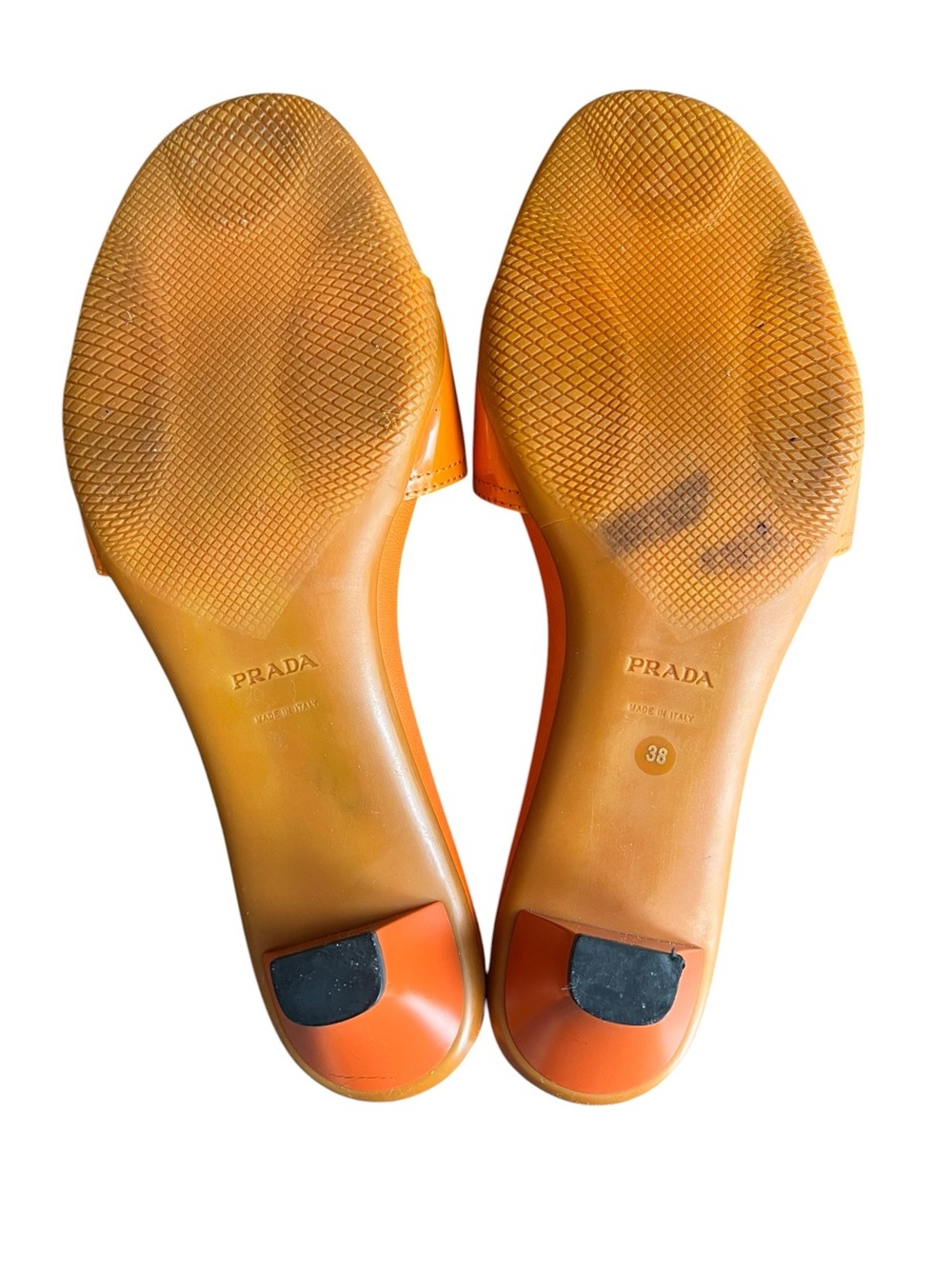 Prada Sport Vintage Women’s Nylon Logo Orange Kitten Heel Sandal Slides Heels 38 - Picture 11 of 13